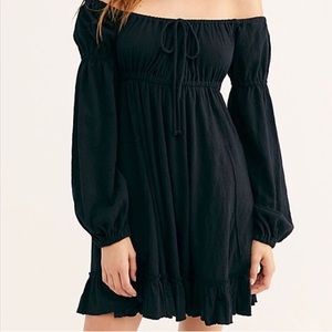 Free People Beach Lowery black gauze puff sleeve peasant dress small